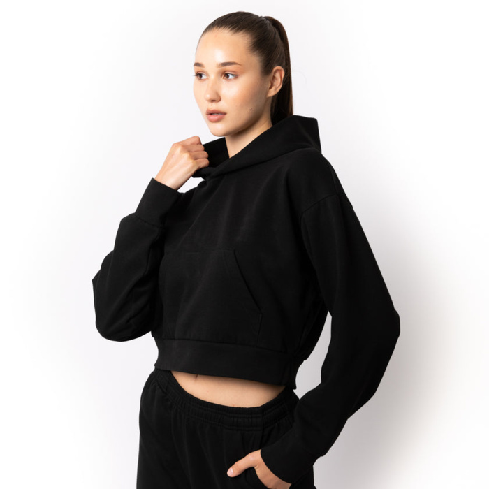 Cropped Drop Shoulder Pullover Hoodie Thumbnail