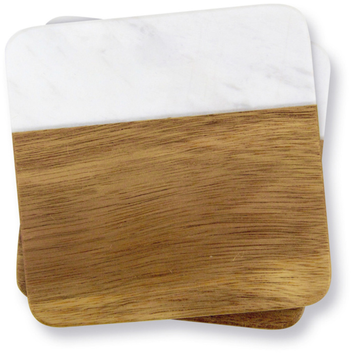 2 Pc. Acacia Wood & Marble Coaster Set Thumbnail