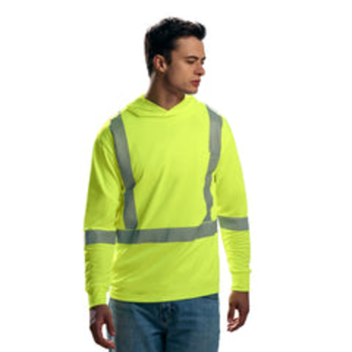 GLOW - Long Sleeve Hi-VIS Hooded T-Shirt with Segmented Stripes Thumbnail