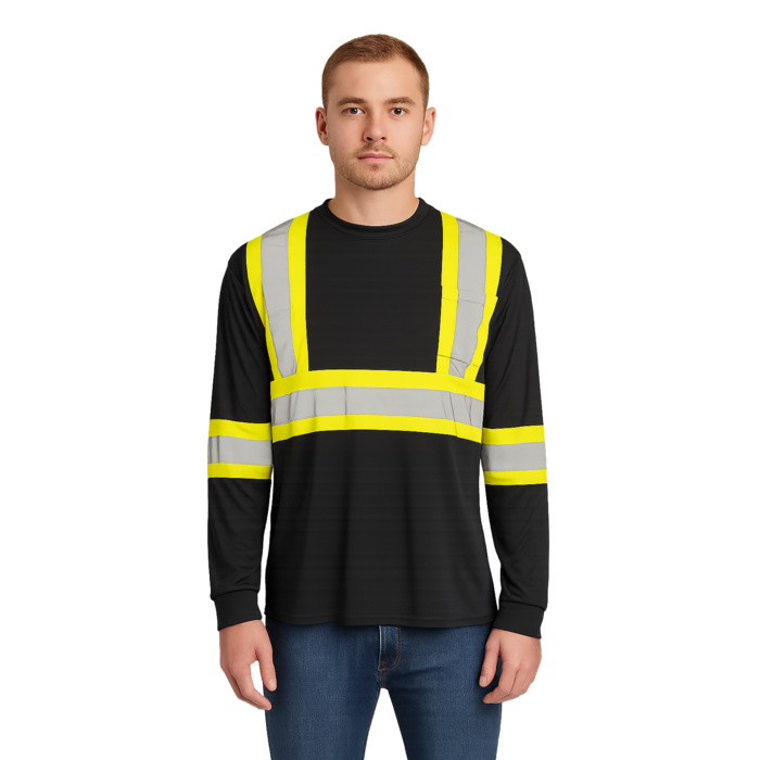 Long Sleeve Polyester Traffic T-Shirt, 4″ Refl. Tape Thumbnail
